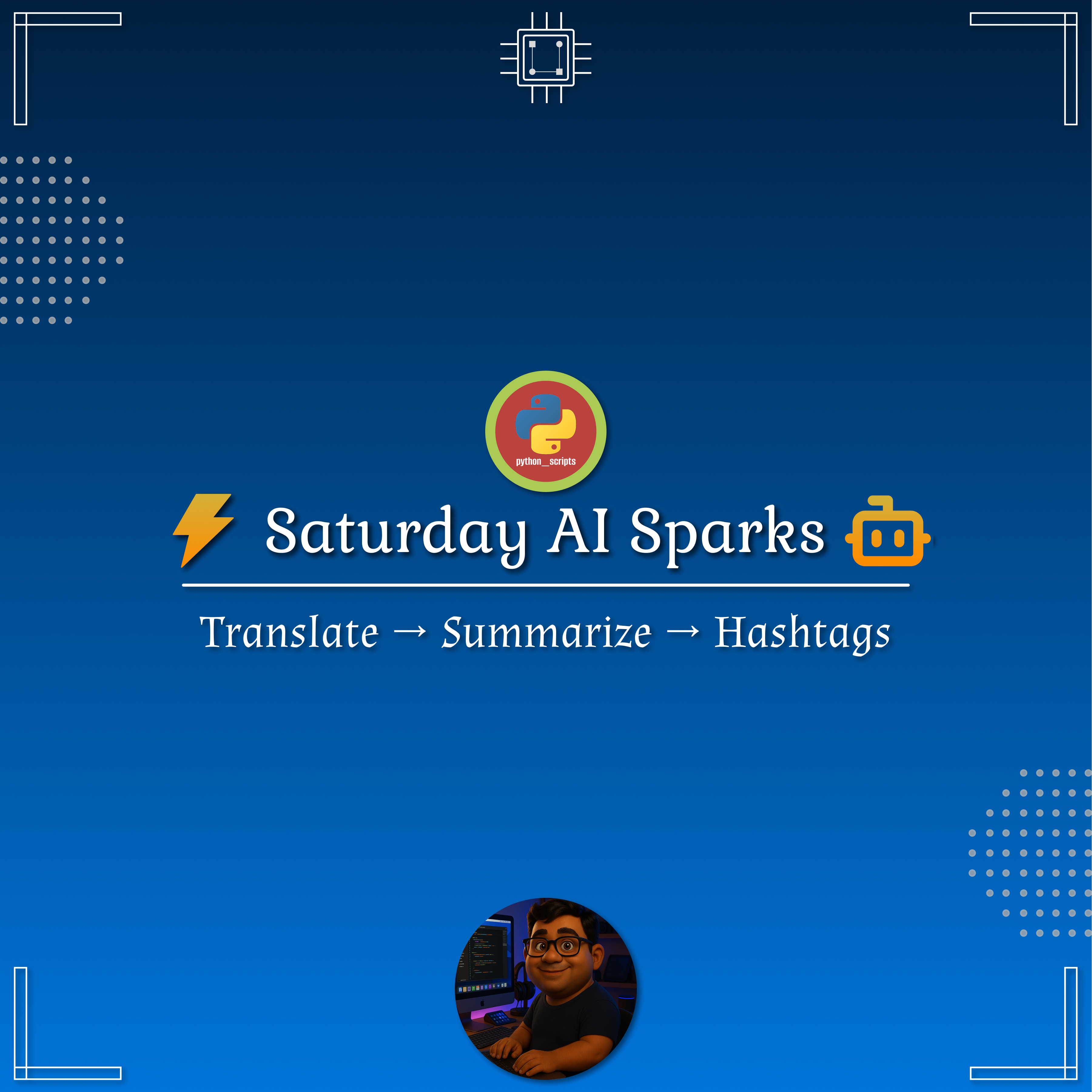 ⚡️ Saturday AI Sparks 🤖 - 🌐📝#️⃣ Translate → Summarize → Hashtags